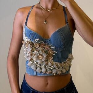 Denim Embellished Bustier